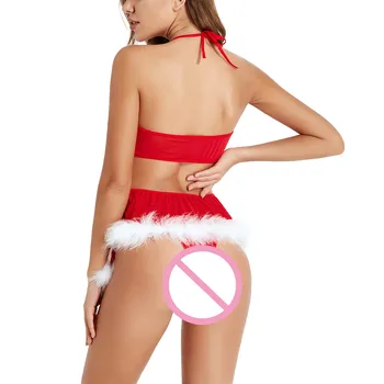 Moterys, Seksualus apatinis Trikotažas Apranga Kalėdų Raudona Cosplay naktiniai drabužiai Žr.-per Off-the-pečių Viršūnes Kelnės Erotiniai Sex Rūbai