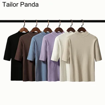 Moterys trumpas rankovės pusė rankovėmis marškinėliai megztinis plius dydis golfo Puloveriai Pusė megztiniai 2020 m. žiemos naujas Lankstus Megzti
