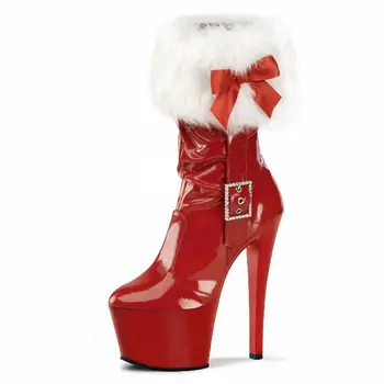 Moterų Ašigalio Šokių Bateliai Aukštakulniai 15cm Crystal Bow Kalėdų Dieną Furry Šalies Ponios Sexy naktiniame klube Striptizo Stulpo Šokių Batai