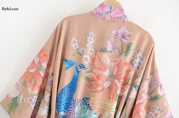 Moterų Boho Gėlių Spausdinti Ilgas Palaidinė Prarasti Skara Kimono Megztinis Boho Paplūdimio Cover up Marškinėliai Outwear blusa mujer feminino