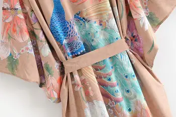 Moterų Boho Gėlių Spausdinti Ilgas Palaidinė Prarasti Skara Kimono Megztinis Boho Paplūdimio Cover up Marškinėliai Outwear blusa mujer feminino