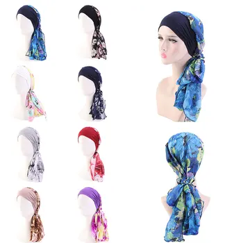 Moterų Elastinga Platus Krašto Turbaną Skrybėlę Musulmonų Šifono Hijab Šalikas Skrybėlę, Plaukų Dėvėti Galvos Wrap Lady Galvos Apdangalai Vėžio Skrybėlę Indija Bžūp Bandana