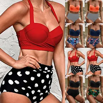 Moterų High Waisted Bikini Komplektas 2019 Vientisos Spalvos Push Up Maudymosi Kostiumėlį, Maudymosi Kostiumėliai, Vasaros Maudymosi Kostiumas, Paplūdimio Drabužiai