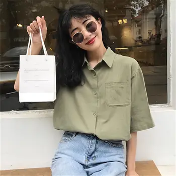 Moterų Palaidinė Vasaros Trumpomis Rankovėmis Retro Studentų Streetwear Bf Pora Negabaritinių Balta Korėjos Stiliaus Prabangus Vieną Krūtinėmis Moterys Naujas