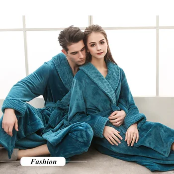 Moterų Sleepwear Vyrų Žiemos Plus Size Ilgai Jaukus Flanelė Chalatas Kimono Šiltas Koralų Vilnos Chalatas, Vonios Naktį Kailio Mantijos Padažu Suknelė