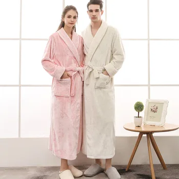 Moterų Sleepwear Vyrų Žiemos Plus Size Ilgai Jaukus Flanelė Chalatas Kimono Šiltas Koralų Vilnos Chalatas, Vonios Naktį Kailio Mantijos Padažu Suknelė