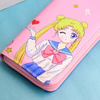 Moterų Užtrauktukas Sailor Moon Piniginę, Mobiliojo ryšio Telefoną, Piniginę su Riešo Dirželį Ilgai Sankabos Piniginės Monetos Rankinėje Ponios Užtrauktukas Oda