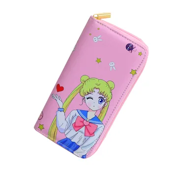 Moterų Užtrauktukas Sailor Moon Piniginę, Mobiliojo ryšio Telefoną, Piniginę su Riešo Dirželį Ilgai Sankabos Piniginės Monetos Rankinėje Ponios Užtrauktukas Oda
