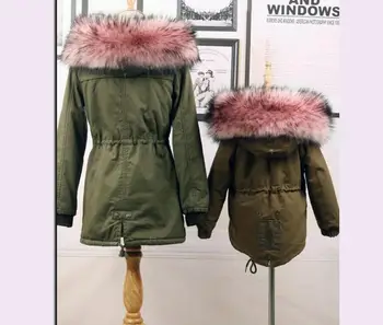 Moterų dirbtiniais Fox meškėnas kailių apykaklės žemyn kailio paltas su gobtuvu apykaklės žiemos tirštėti šiltas duslintuvo šalikas vaikai dirbtiniais kailiais apykaklės 002