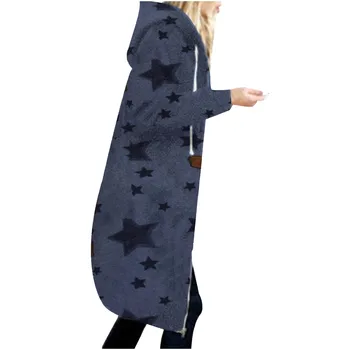Moterų Šiltas Hoodie Star Spausdinti Užtrauktukas Pliušinis Kišenės Megztinis Kailis Ilgas, Viršutiniai drabužiai Striukės Moterims Striukė moterims, striukes moterims 2020 m.