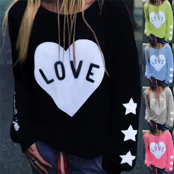 Moterų Širdies Spausdinti Hoodies ir Elegantiška Palaidinukė ilgomis Rankovėmis Laisvas Megztinis Megztinis Viršūnes Ponios Dames Atsitiktinis Paprasto Streetwear