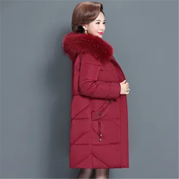 Moterų žiemos striukė kailio apykakle moteriška striukė plonas medvilnės-paminkštintas ilgą striukę, viršutiniai drabužiai žiemos paltai parko Didelio dydžio 6XL