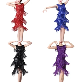 Multi-Layer Blizgančiais Kutas Rankovių Lotynų Šokių Suknelės Samba Rumba Rezultatų Lenktynių Kostiumas Suaugusiųjų Kostiumas Su Kutais
