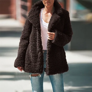 Muyogrt Fleece Striukė Moterų 2020 M. Rudens Žiemos Purus Striukė Korėjos Stiliaus Plius Dydis Teddy Dirbtiniais Kailiais Megztinis Moteriška Paltas