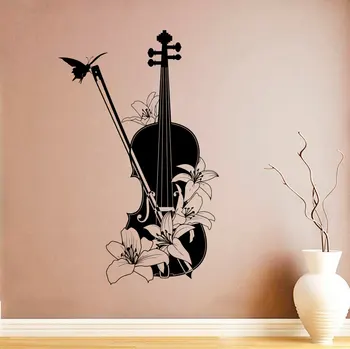 Muzikos Instrumentas, Vinilo Sienos Lipdukas Smuikas Siena Lipdukas Namų Dekoro Smuikas Su Gėlėmis Sienos Freskos Priemonė, Sienos Plakatas AY1394