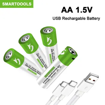 NAUJAS 1,5 V AA baterijos 2600mWh USB AA įkraunamas li-ion baterijos nuotolinio valdymo pelės mažas ventiliatoriaus Elektros žaislas baterija + Kabelis