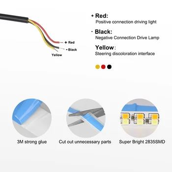 NLpearl 2x Šviesus Eilės DRL LED Dienos Veikia Šviesos Automobilių Lankstus priekinis žibintas DRL LED Šviesos Juostelės Geltonos Trun Signalas 12V
