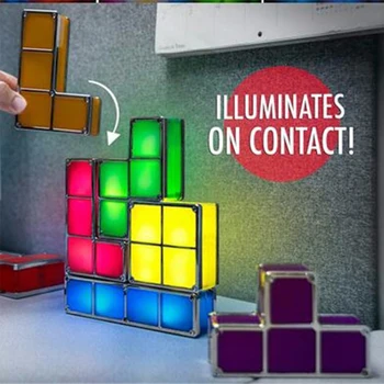 Naktį Šviesos diodų (LED Šviesos Tetris Blokų Naktį Lempos 