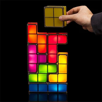 Naktį Šviesos diodų (LED Šviesos Tetris Blokų Naktį Lempos 