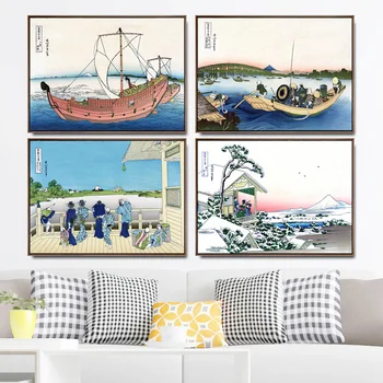 Namų Dekoravimo Meno Sienos Nuotraukas Fro Kambarį Plakato spauda, Drobė Paveikslų Japonijos Katsushika Hokusai Žvejybos valtis