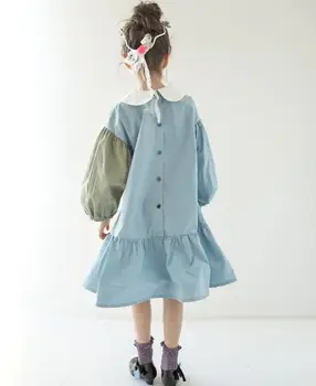 Nauja 2019 baby girl suknelė dviejų spalvų kratinys vaikų medvilnės suknelė vaikai princesė asmenybė vaikiška paauglė suknelė ws210