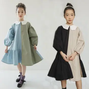 Nauja 2019 baby girl suknelė dviejų spalvų kratinys vaikų medvilnės suknelė vaikai princesė asmenybė vaikiška paauglė suknelė ws210