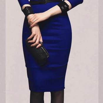 Nauja Elegantiška Vintage Mada Moterims, mėlyna ilgomis rankovėmis suknelė office lady slim tunika paketo klubo suknelės