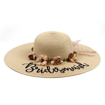 Nauja paplūdimio vestuvių nuotaka floppy Gėlės Saulės Skrybėlės Medaus nuotaka smaid tarnaitė garbės nuotakos dušas šaliai vasarą šiaudų skrybėlę