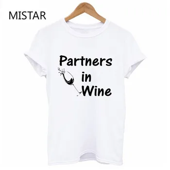 Nauja vasaros Spausdinti Partnerių Vyno BFF marškinėliai moterims atsitiktinis baltos viršūnės mados marškinėliai trumpomis rankovėmis grafinis tee moterims drabužių