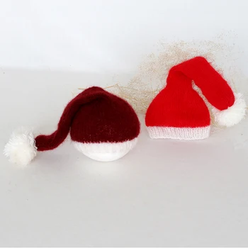 Naujagimio Kalėdų prop Raudona ir balta Santas elf Kalėdų skrybėlę Vaikai Nėrimo Santa Hat Kalėdų variklio Dangčio