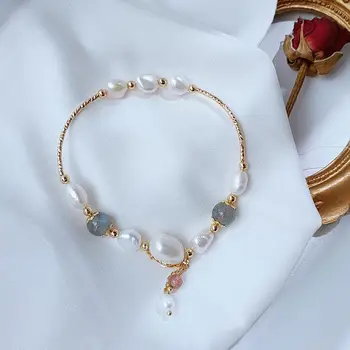 Naujas Atvykimo 14K Aukso Užpildytas Baroko Natūralių Gėlavandenių Perlų mėnulio akmuo Moteriška Apyrankė Skatinimo Papuošalai Moterims Vestuvių Dovana