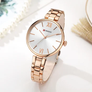 Naujas CURREN Moterų Laikrodžiai Prabangos Prekės ženklo Žiūrėti Rose Gold Moterų Kvarcinis Laikrodis Kūrybos Medienos Modelis Dial Mados Laikrodis