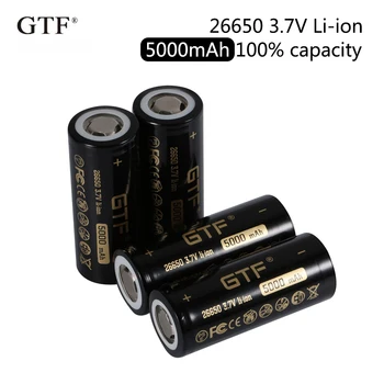 Naujas GTF 26650 Akumuliatoriai 3,7 v 5000mAh 26650-50A li-ion Įkraunama Baterija Žibintuvėlį 20A Lanterna Led 26650 nemokamas pristatymas