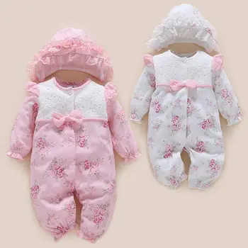 Naujas Gimęs Kūdikis Mergaitė Drabužiai 0-3 Mėnesių Jumpsuits&Skrybėlės Drabužių Rinkiniai Princesė Merginos Footies už 2019 m. Pavasarį, Rudenį Kūdikių Kūno kostiumai