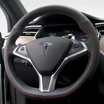 Naujas Interjeras Anti Slip Odinis Vairas Dygsnio apie Wrap Padengti Tesla Model S/X 2016-2020
