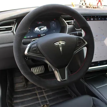 Naujas Interjeras Anti Slip Odinis Vairas Dygsnio apie Wrap Padengti Tesla Model S/X 2016-2020