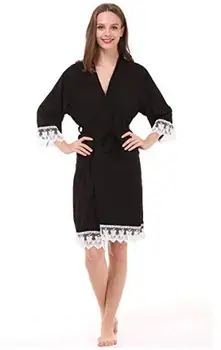Naujas Kieto Medvilnės Kimono Apsiaustai Su Nėrinių Apdaila Moterų Vestuvių Nuotakos Apdaras Trumpas Diržas Chalatas Sleepwear 7 spalvų Nemokamas Pristatymas