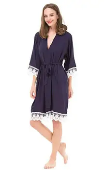 Naujas Kieto Medvilnės Kimono Apsiaustai Su Nėrinių Apdaila Moterų Vestuvių Nuotakos Apdaras Trumpas Diržas Chalatas Sleepwear 7 spalvų Nemokamas Pristatymas
