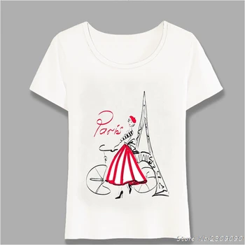 Naujas Mados Vasaros T-Shirt Moterims Trumpomis Rankovėmis Mados Tendencija Paryžiaus Dangos Konstrukcijos Mergina Atsitiktinis Viršūnes Hipster Moteris Tees Harajuku
