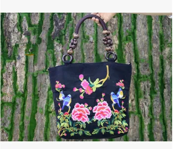 Naujas Mados siuvinėjimo Moterų Pirkinių maišelių!Multi-naudoti Gėlių aplikacija Lady Peties&Rankinės Gražus Bohemijos medienos granulės Vežėjas