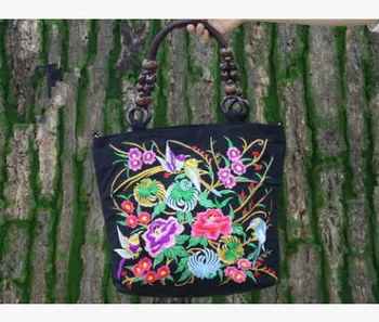 Naujas Mados siuvinėjimo Moterų Pirkinių maišelių!Multi-naudoti Gėlių aplikacija Lady Peties&Rankinės Gražus Bohemijos medienos granulės Vežėjas