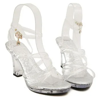 Naujas lady ' s crystal 9CM aukšti kulniukai Europos ir Amerikos žvaigždė aukštos vandeniui platforma skaidrus Sexy sandalai vestuvių batai