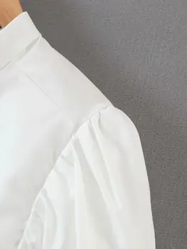 Naujas moterų stovėti apykaklės, plisuotos sluoksniuotos rankovėmis atsitiktinis balta Palaidinė marškinėliai moterims verslo Femininas Blusas chic prekės viršūnes LS6423