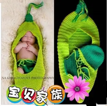 Naujas rankų darbo minkštas Kūdikių naujagimių žalia žirnių fotografijos rekvizitai