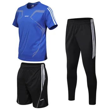 Naujas trijų dalių vyriški sportiniai marškinėliai kostiumas veikia šortai kelio ir lauko sporto, krepšinio, futbolo, drabužiai, sporto drabužiai
