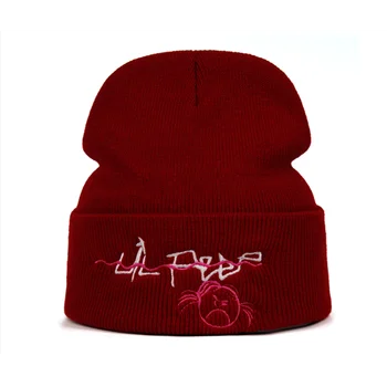 Naujojo Lil Peep Kepuraitė Siuvinėjimai Be eavesmen moterų Mezgimo Kepurė Megzta kepurė Skullies Šiltos Žiemos Unisex Slidinėjimo Hip-Hop Skrybėlę 2020 m.