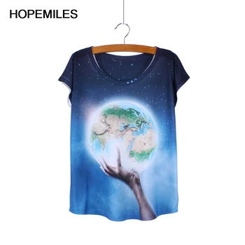 Naujovė Planetos spausdinti mergaičių marškinėliai trumpomis rankovėmis O-kaklo viršų tees moterų atsitiktinis blusas vasaros drabužių didmeninės karšto pardavimo