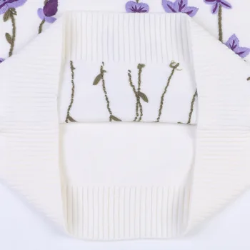 Negabaritinių Džemperis Moterims Balta Puloveriai 2020 M. Rudens Žiemos Apvalios Kaklo Gėlių Siuvinėjimas, Purus Megzti Megztinis Džemperis Džemperis