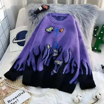 Negabaritinių Punk, Gothic Megztas Megztinis Moteriška Harajuku Streetwear Korėjos Atsitiktinis Kalėdų Susagstomi Megztiniai Moterims, Žiemą Šilta Naujas 2020 M.