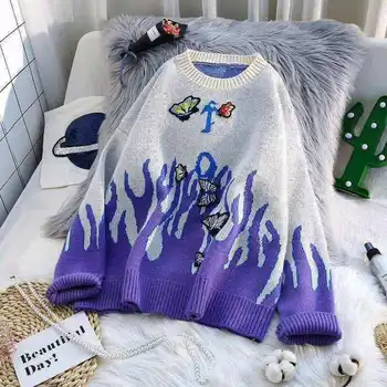 Negabaritinių Punk, Gothic Megztas Megztinis Moteriška Harajuku Streetwear Korėjos Atsitiktinis Kalėdų Susagstomi Megztiniai Moterims, Žiemą Šilta Naujas 2020 M.